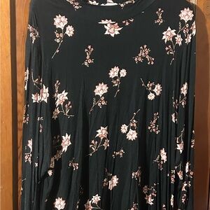 Black Floral Long-Sleeve Swing Dress - Pink Floral Print